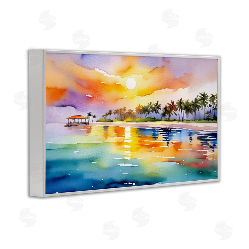 Shelly Craig Caribbean Calm Sunset White Framed Giclee Wall Art Print