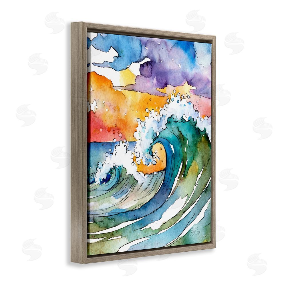 Shelly Craig Vibrant Sunrise Surf Brown Floating Frame Canvas Wall Art Print