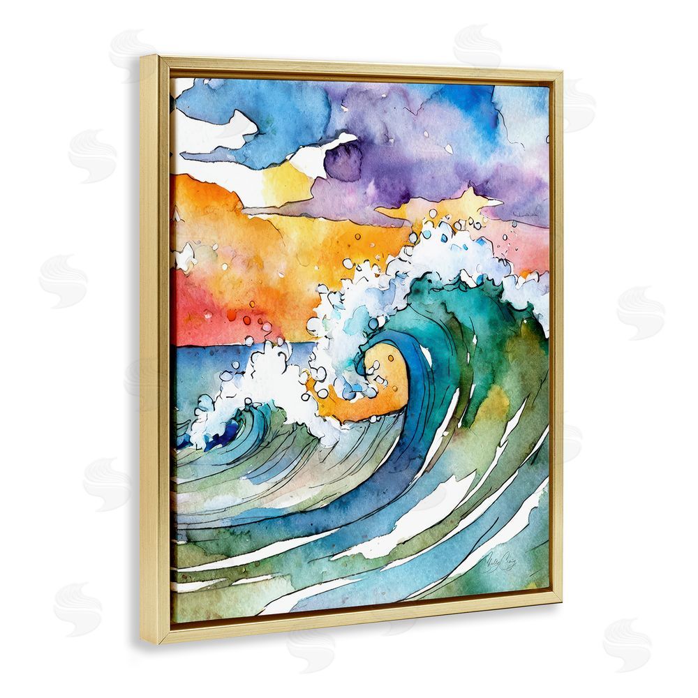 Shelly Craig Vibrant Sunrise Surf Gold Floating Frame Canvas Wall Art Print