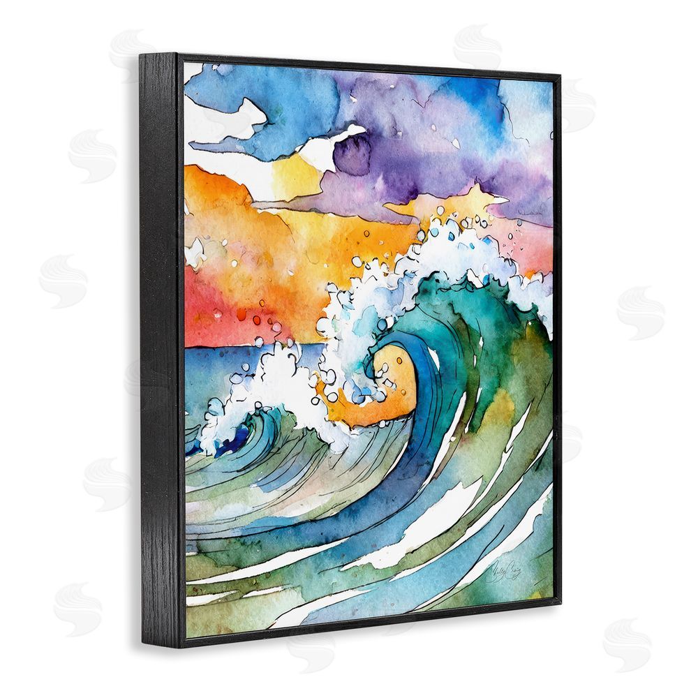 Shelly Craig Vibrant Sunrise Surf Black Framed Giclee Wall Art Print