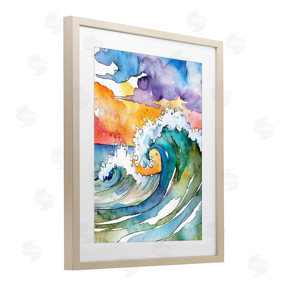 Shelly Craig Vibrant Sunrise Surf Brown Framed Print Under Glass Wall Art
