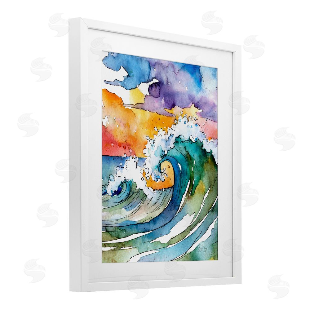 Shelly Craig Vibrant Sunrise Surf White Framed Print Under Glass Wall Art