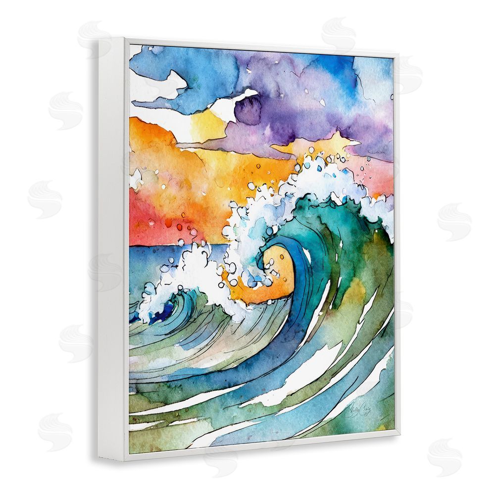 Shelly Craig Vibrant Sunrise Surf White Framed Giclee Wall Art Print