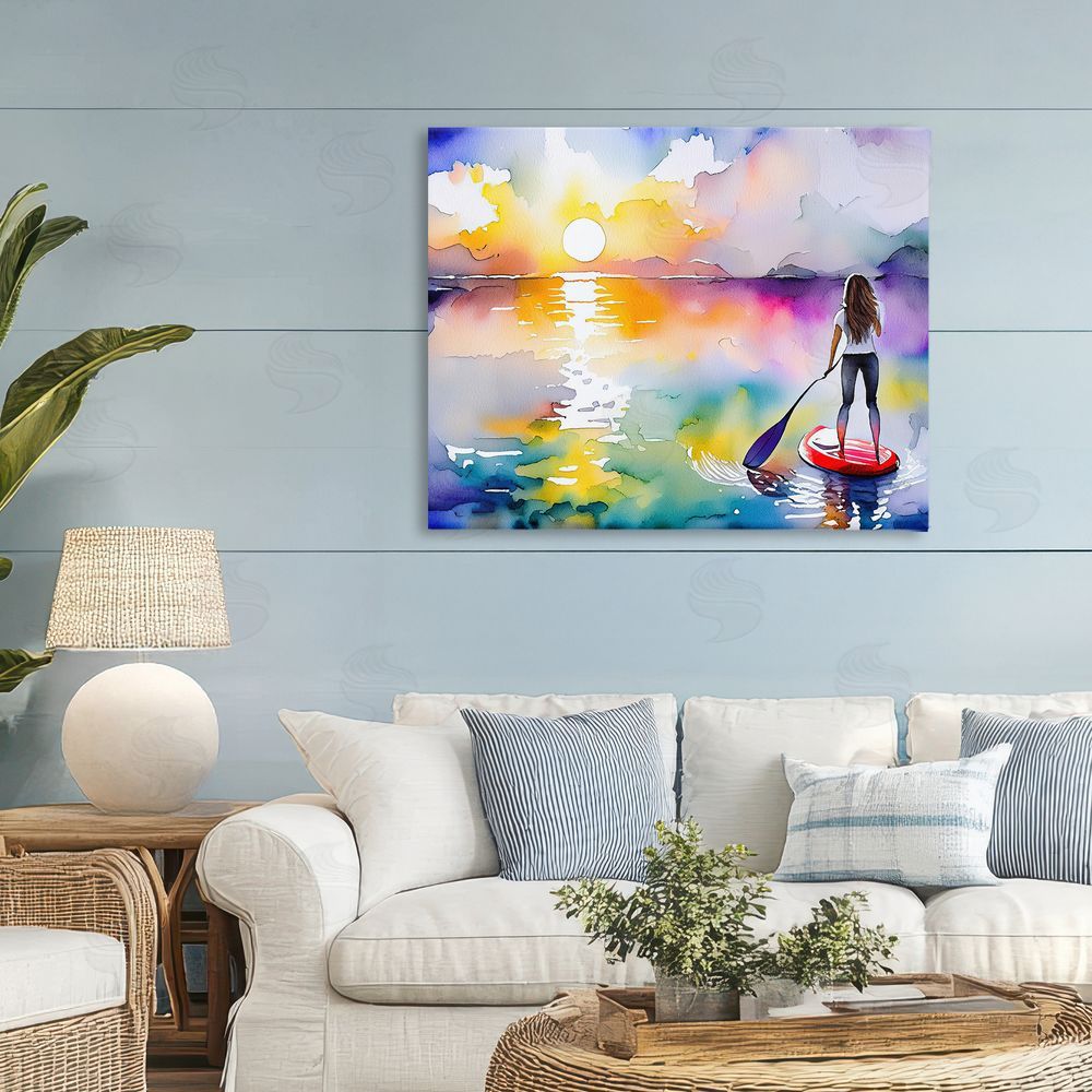 Shelly Craig Sunset Paddle Drift Stretched Canvas Wall Art in Room