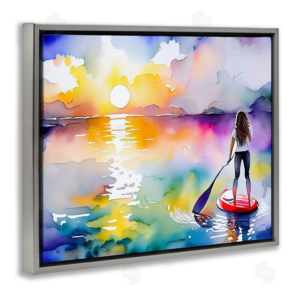 Shelly Craig Sunset Paddle Drift Gray Floating Frame Canvas Wall Art Print