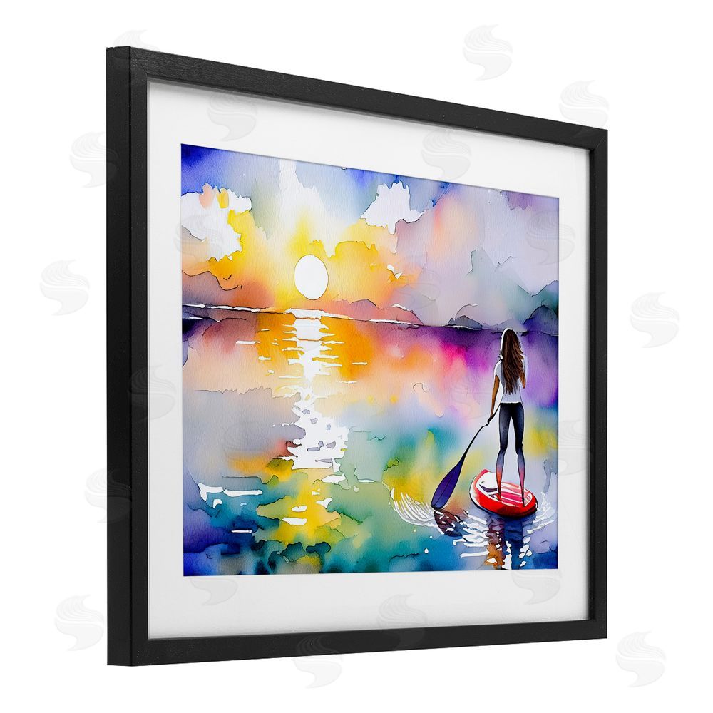 Shelly Craig Sunset Paddle Drift Black Framed Print Under Glass Wall Art