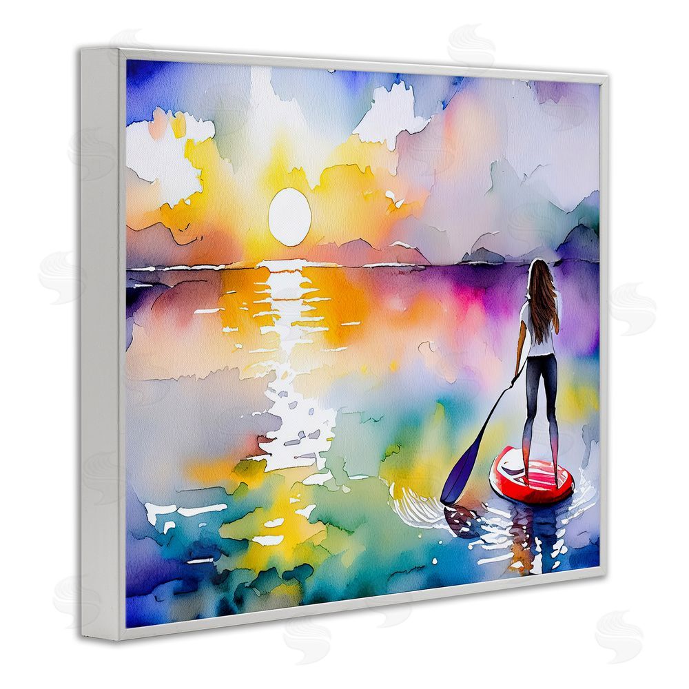 Shelly Craig Sunset Paddle Drift White Framed Giclee Wall Art Print