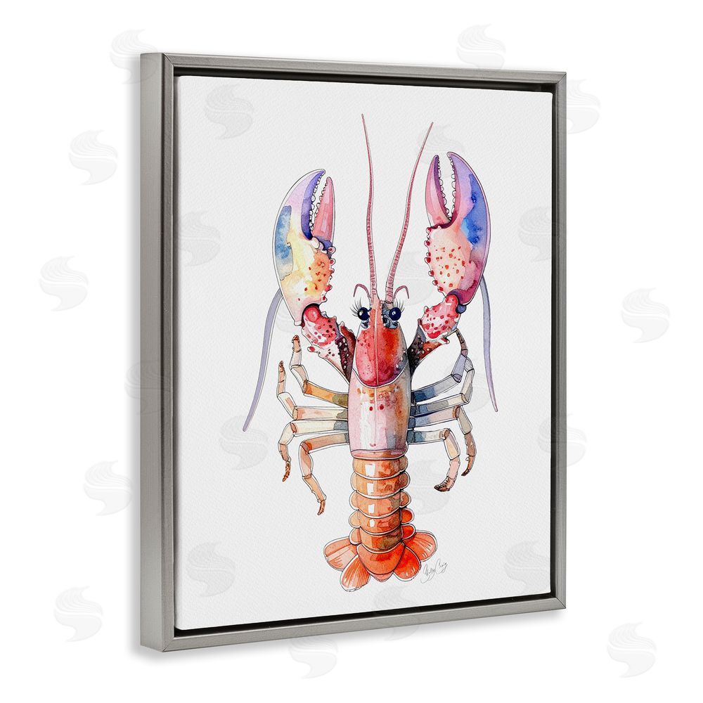 Shelly Craig Coral Claw Lobster Gray Floating Frame Canvas Wall Art Print