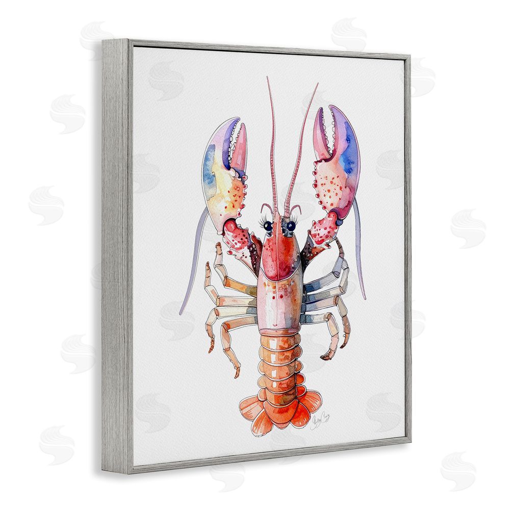 Shelly Craig Coral Claw Lobster Gray Framed Giclee Wall Art Print