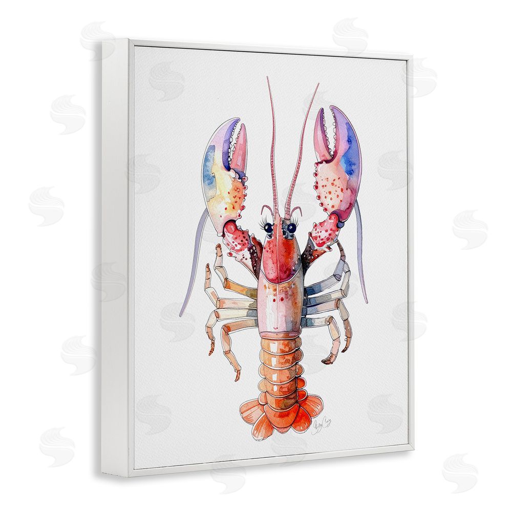 Shelly Craig Coral Claw Lobster White Framed Giclee Wall Art Print