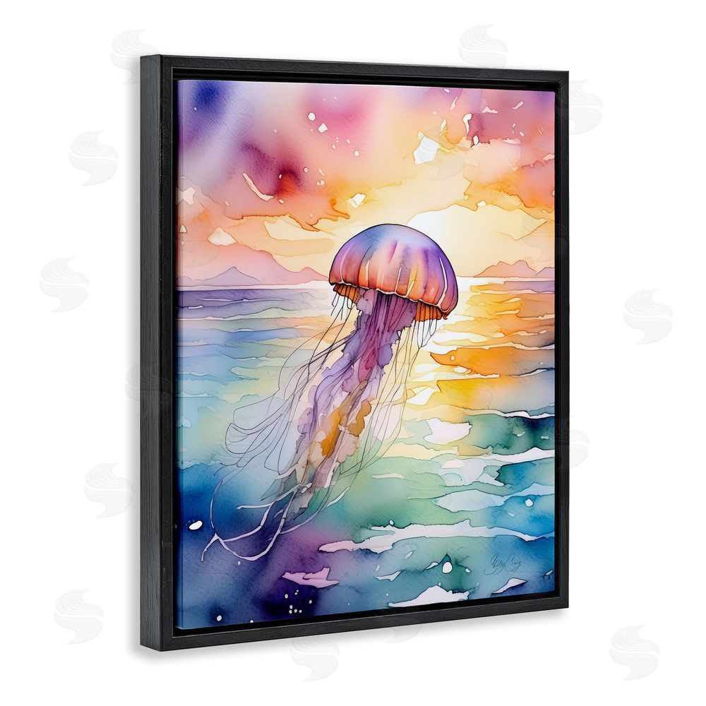 Shelly Craig Celestial Drift Jellyfish Black Floating Frame Canvas Wall Art Print