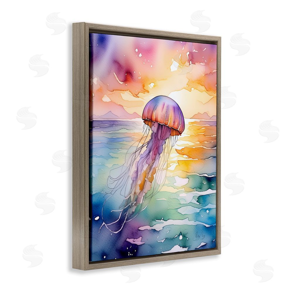 Shelly Craig Celestial Drift Jellyfish Brown Floating Frame Canvas Wall Art Print
