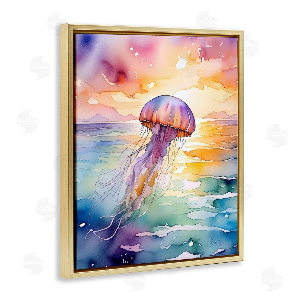 Shelly Craig Celestial Drift Jellyfish Gold Floating Frame Canvas Wall Art Print
