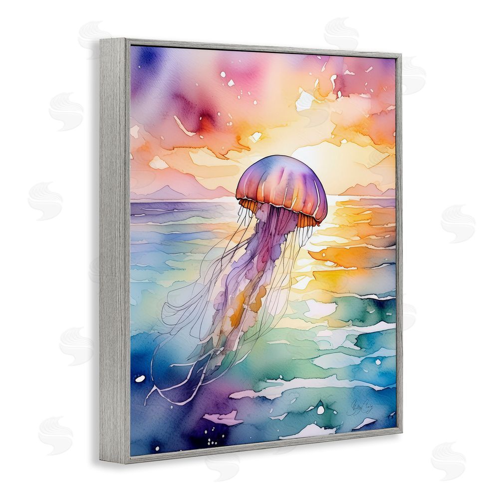 Shelly Craig Celestial Drift Jellyfish Gray Framed Giclee Wall Art Print