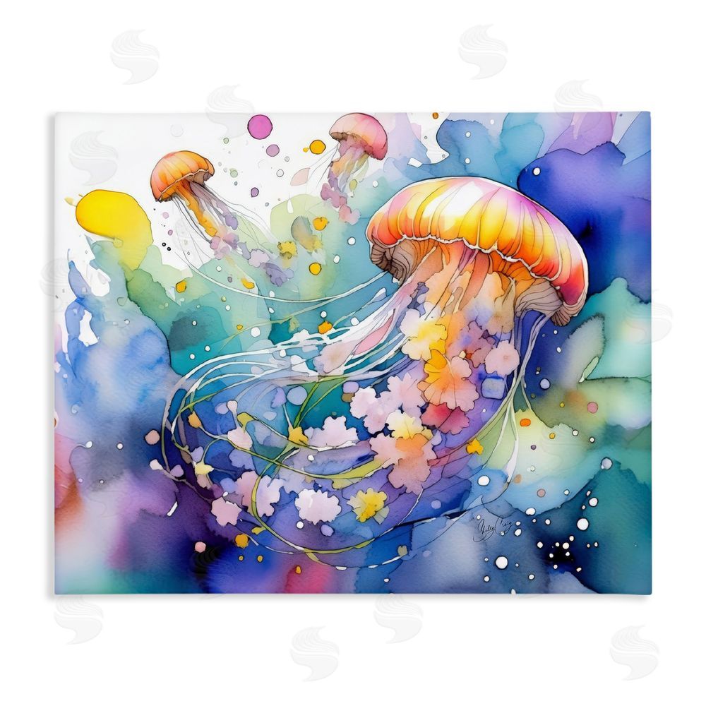 Shelly Craig Neon Jellyfish Underwater Stretched Canvas Wall Art Print