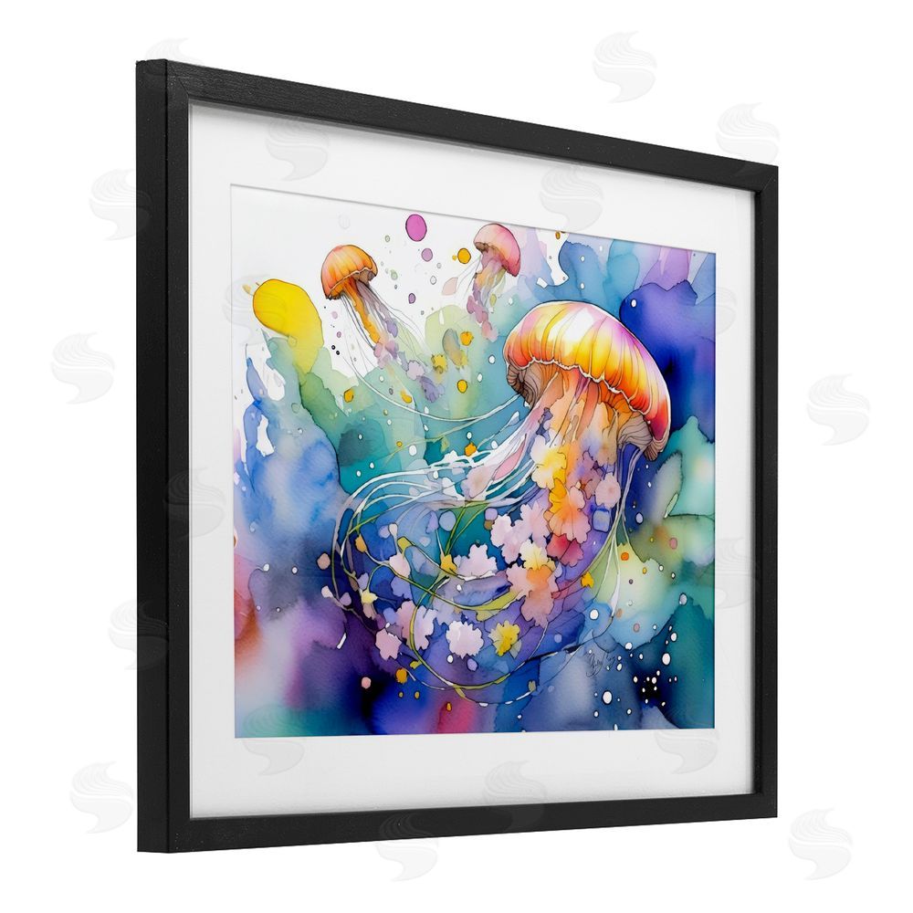 Shelly Craig Neon Jellyfish Underwater Black Framed Print Under Glass Wall Art