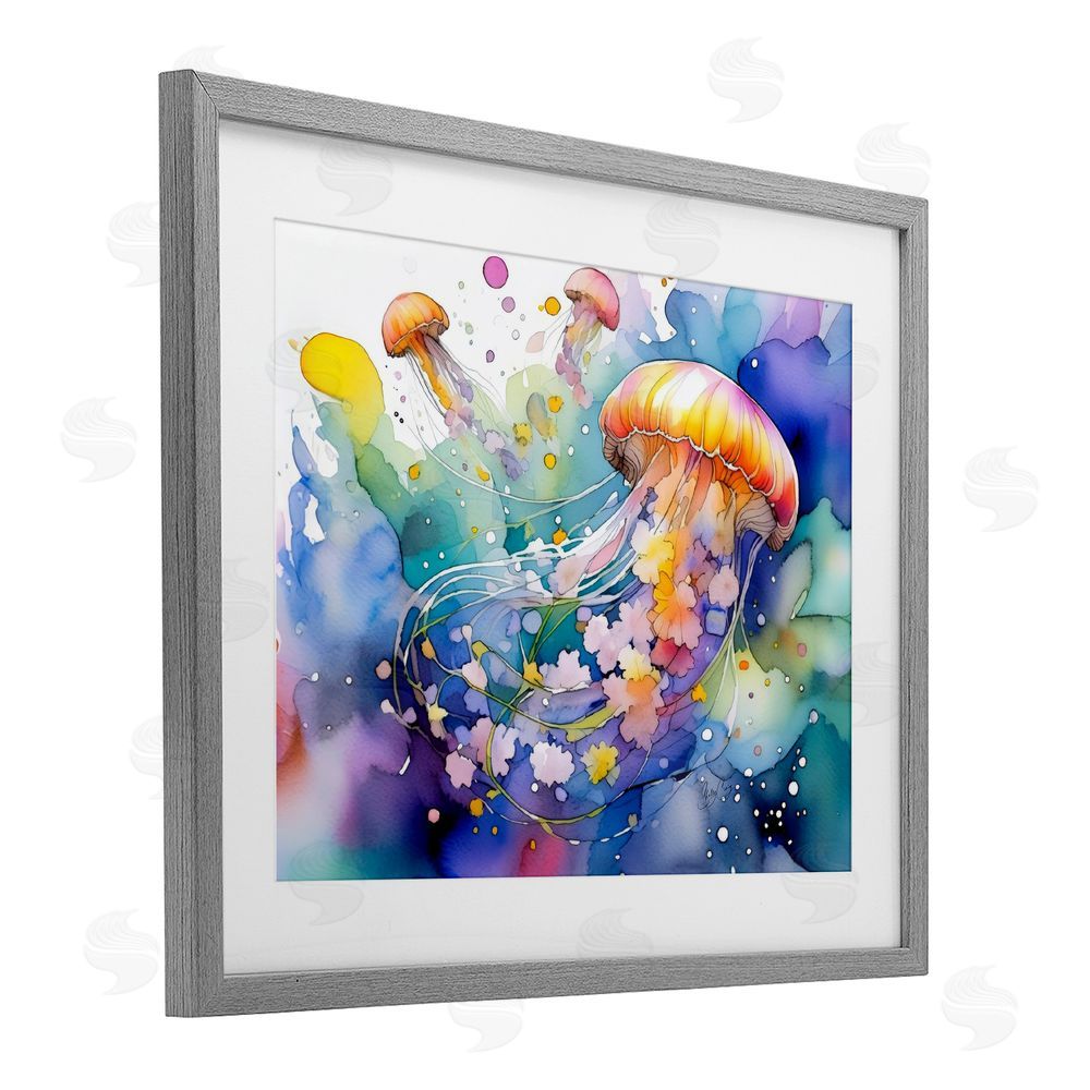 Shelly Craig Neon Jellyfish Underwater Gray Framed Print Under Glass Wall Art