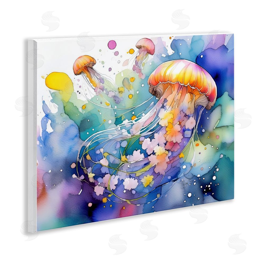 Shelly Craig Neon Jellyfish Underwater Wooden Wall Plaque Art Print