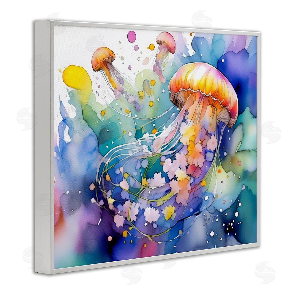 Shelly Craig Neon Jellyfish Underwater White Framed Giclee Wall Art Print