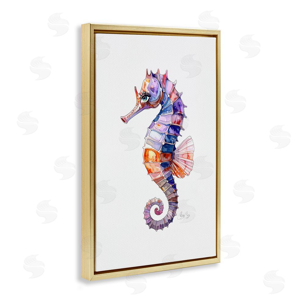 Shelly Craig Sea Whisper Seahorse Gold Floating Frame Canvas Wall Art Print