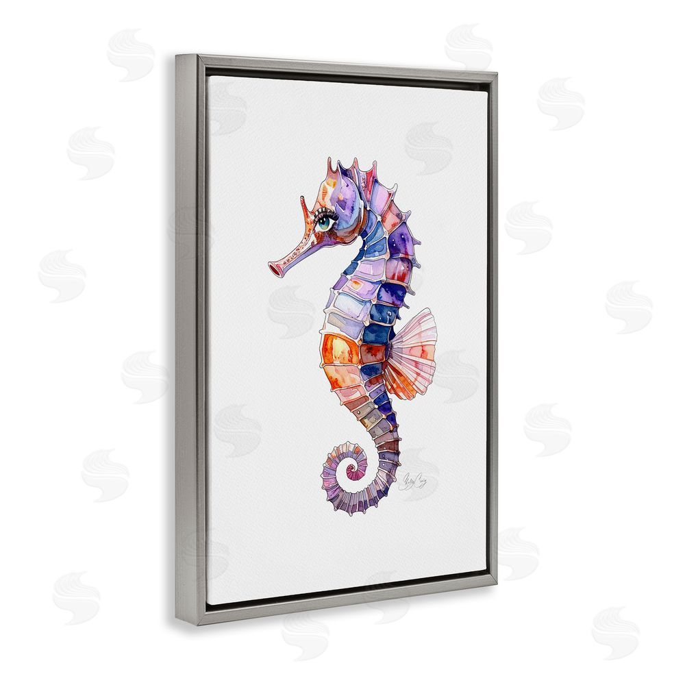 Shelly Craig Sea Whisper Seahorse Gray Floating Frame Canvas Wall Art Print