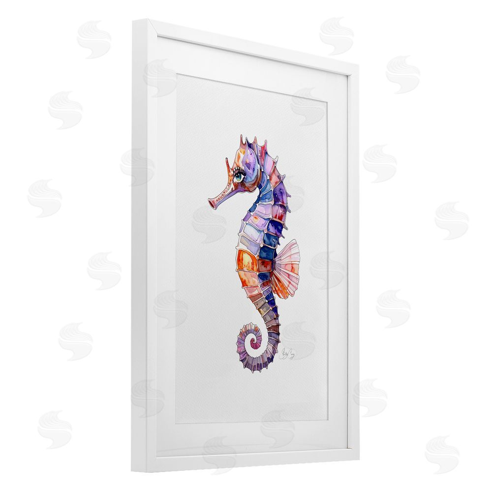 Shelly Craig Sea Whisper Seahorse White Framed Print Under Glass Wall Art