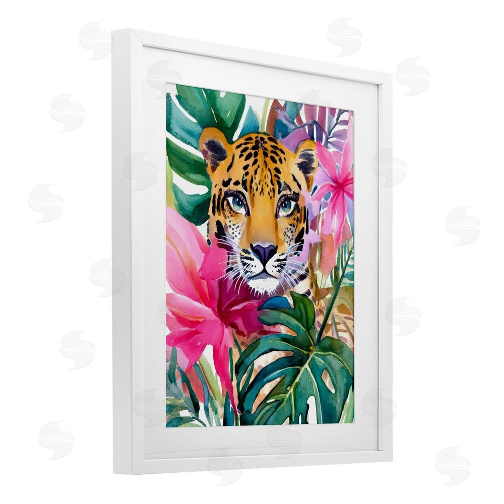 Shelly Craig Tropical Tiger Peeking White Framed Print Under Glass Wall Art