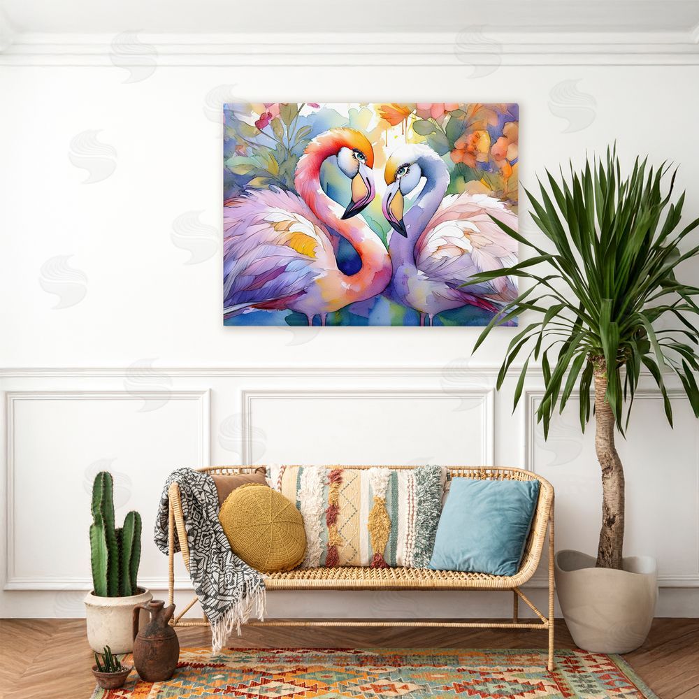 Shelly Craig Flamingo Love Pair Stretched Canvas Wall Art in Room
