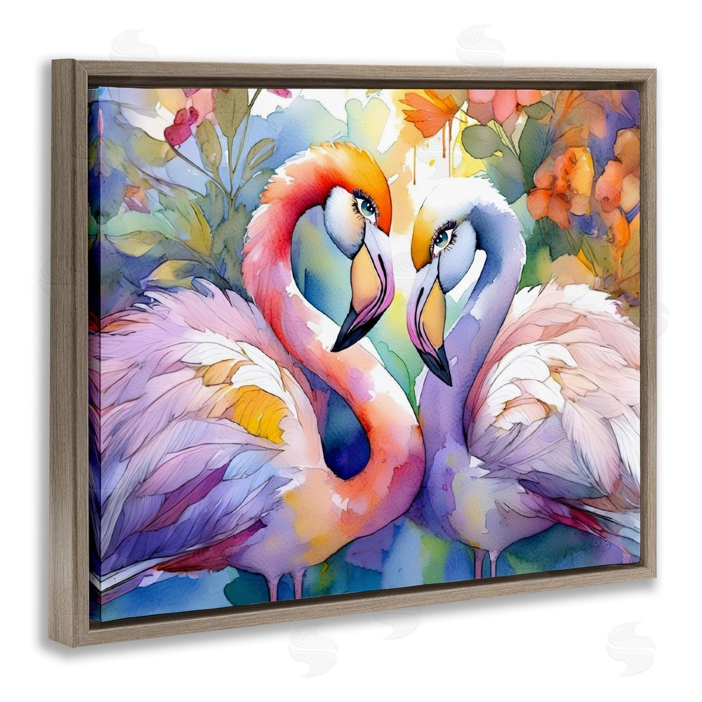 Shelly Craig Flamingo Love Pair Brown Floating Frame Canvas Wall Art Print