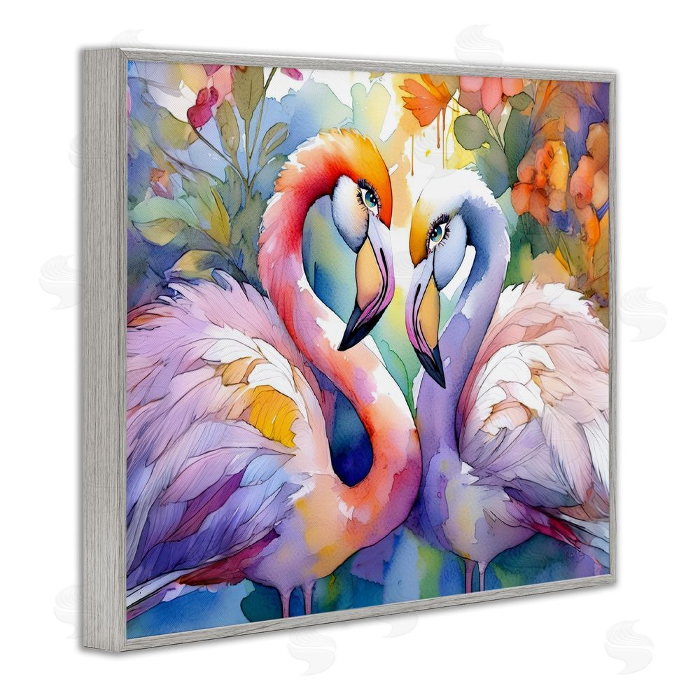 Shelly Craig Flamingo Love Pair Gray Framed Giclee Wall Art Print