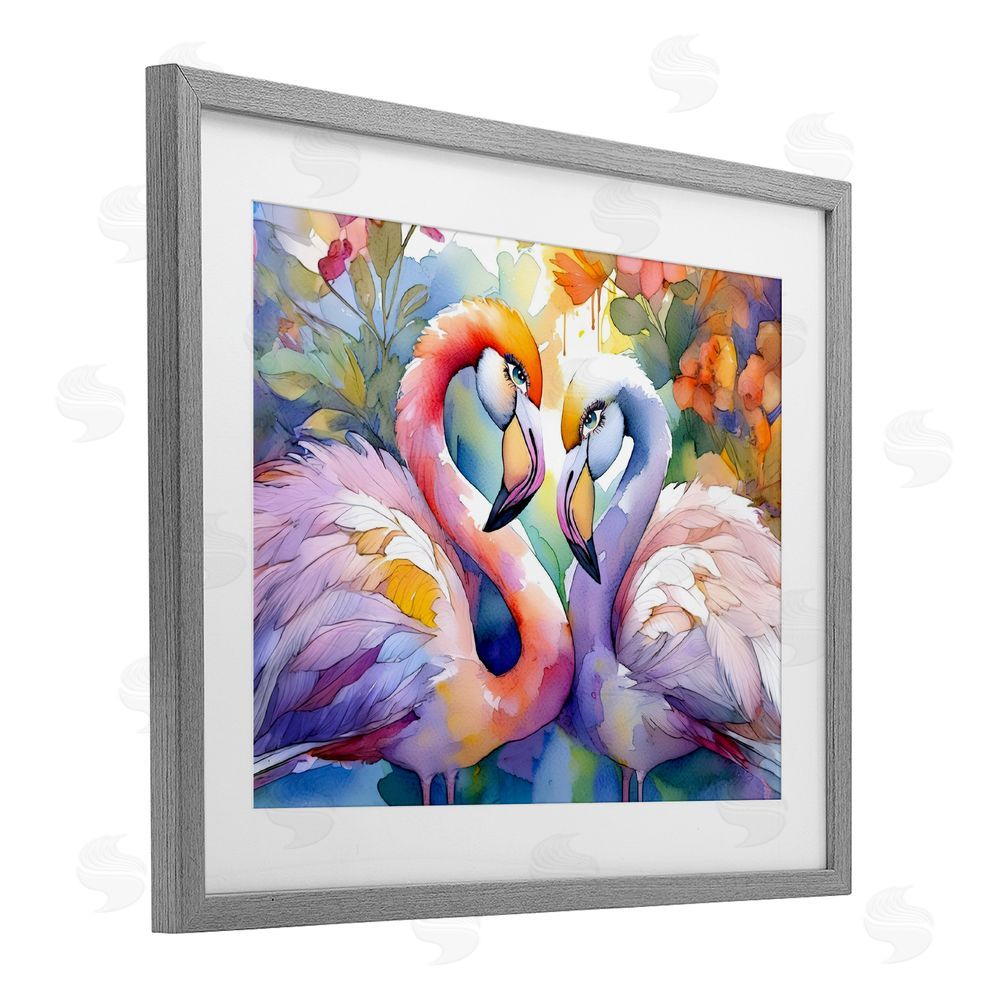 Shelly Craig Flamingo Love Pair Gray Framed Print Under Glass Wall Art