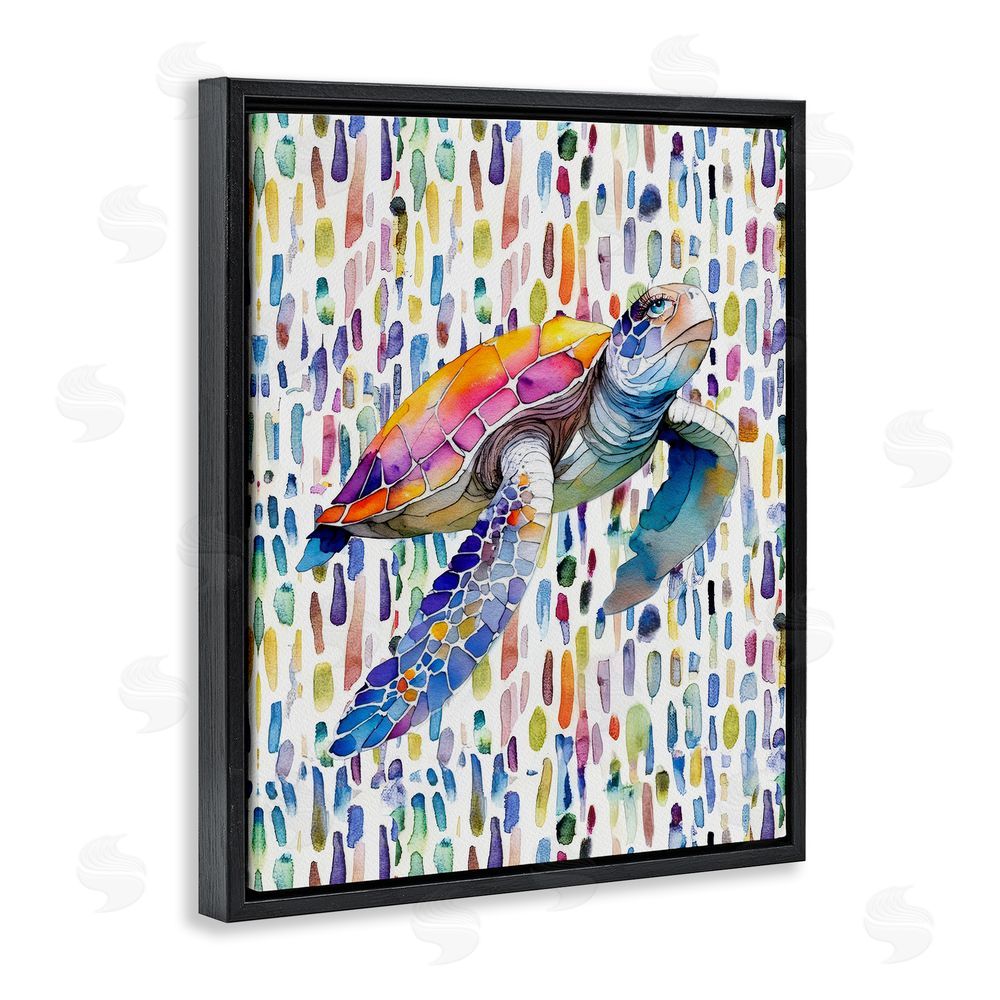 Shelly Craig Turtle on Colorful Dots Black Floating Frame Canvas Wall Art Print