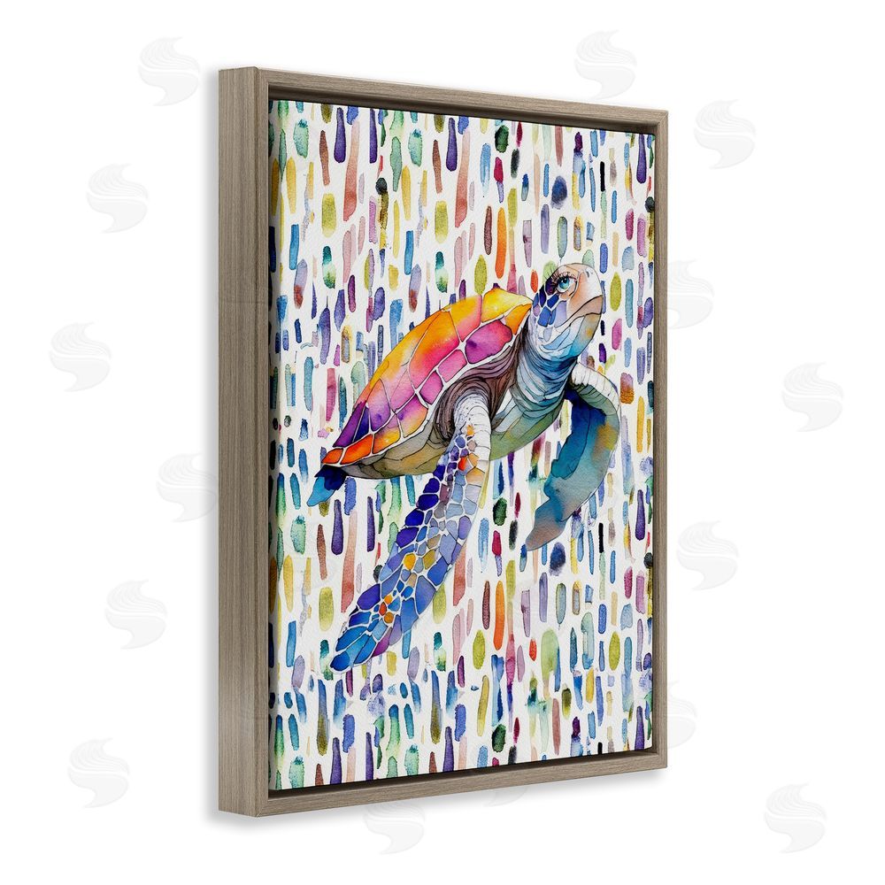 Shelly Craig Turtle on Colorful Dots Brown Floating Frame Canvas Wall Art Print
