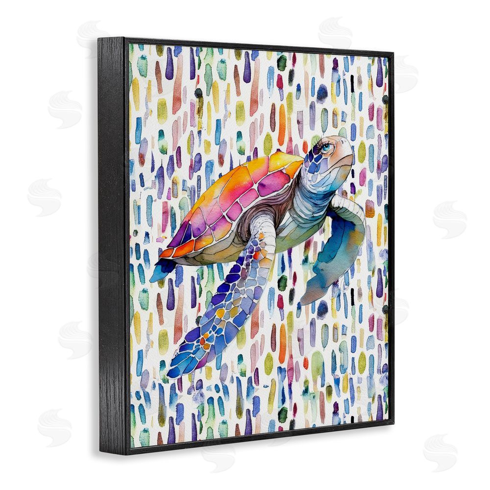 Shelly Craig Turtle on Colorful Dots Black Framed Giclee Wall Art Print
