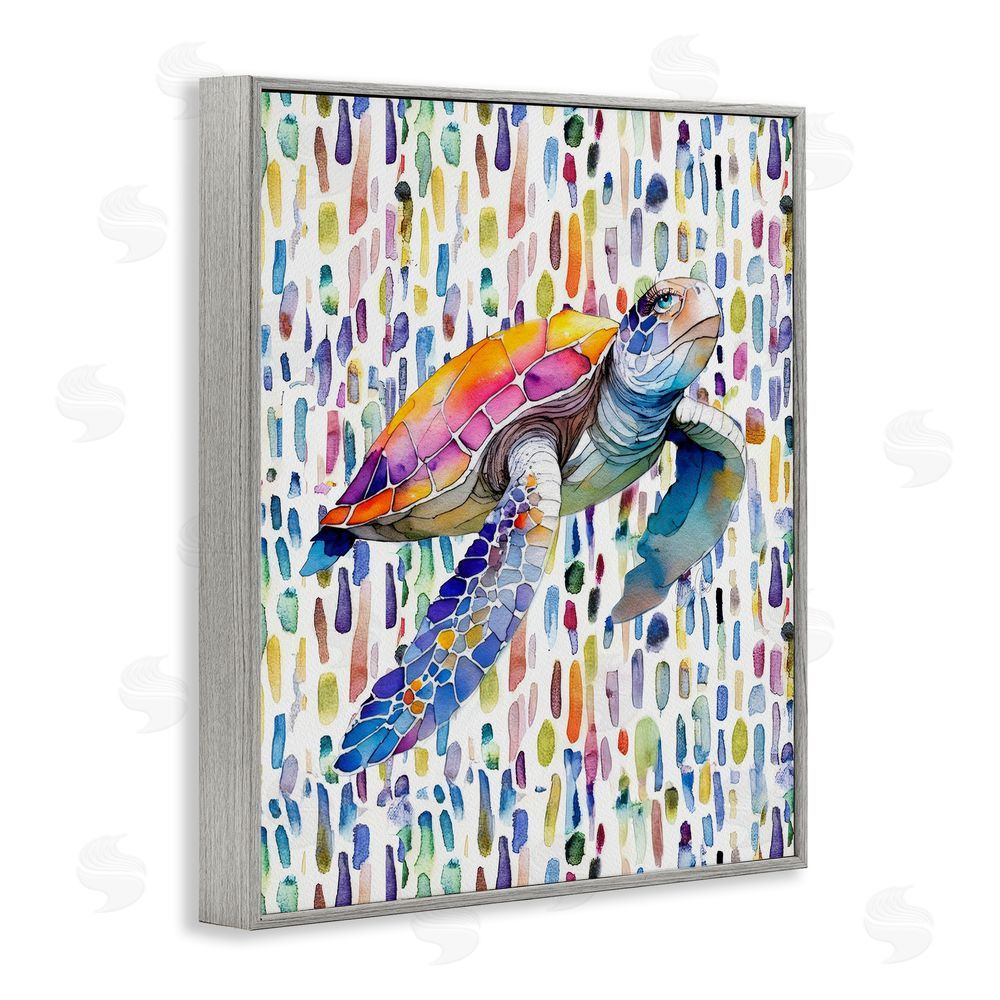 Shelly Craig Turtle on Colorful Dots Gray Framed Giclee Wall Art Print