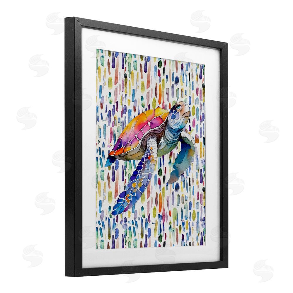 Shelly Craig Turtle on Colorful Dots Black Framed Print Under Glass Wall Art
