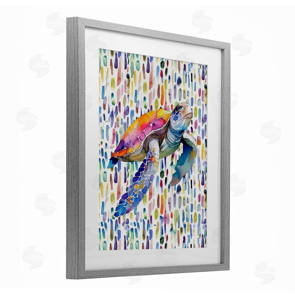 Shelly Craig Turtle on Colorful Dots Gray Framed Print Under Glass Wall Art