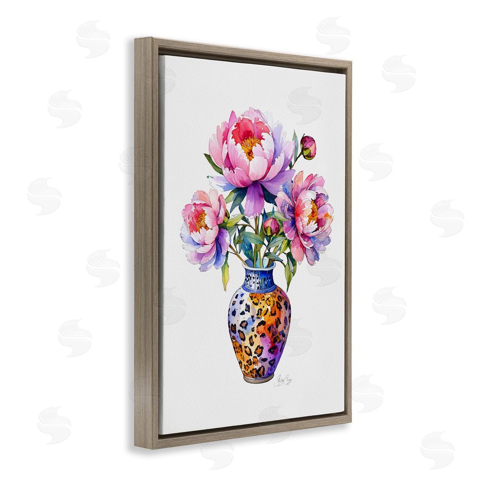 Shelly Craig Fierce Blooms Flower Vase Brown Floating Frame Canvas Wall Art Print