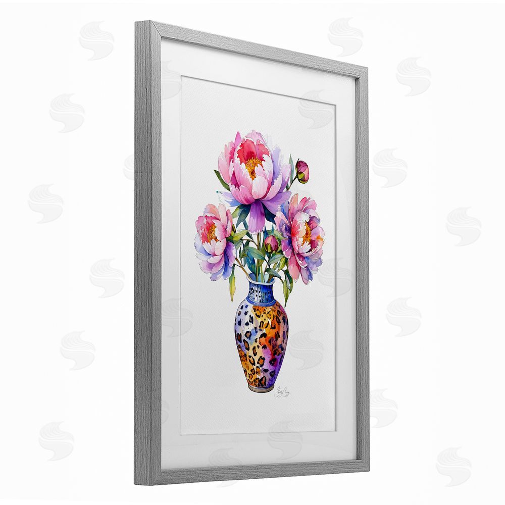 Shelly Craig Fierce Blooms Flower Vase Gray Framed Print Under Glass Wall Art