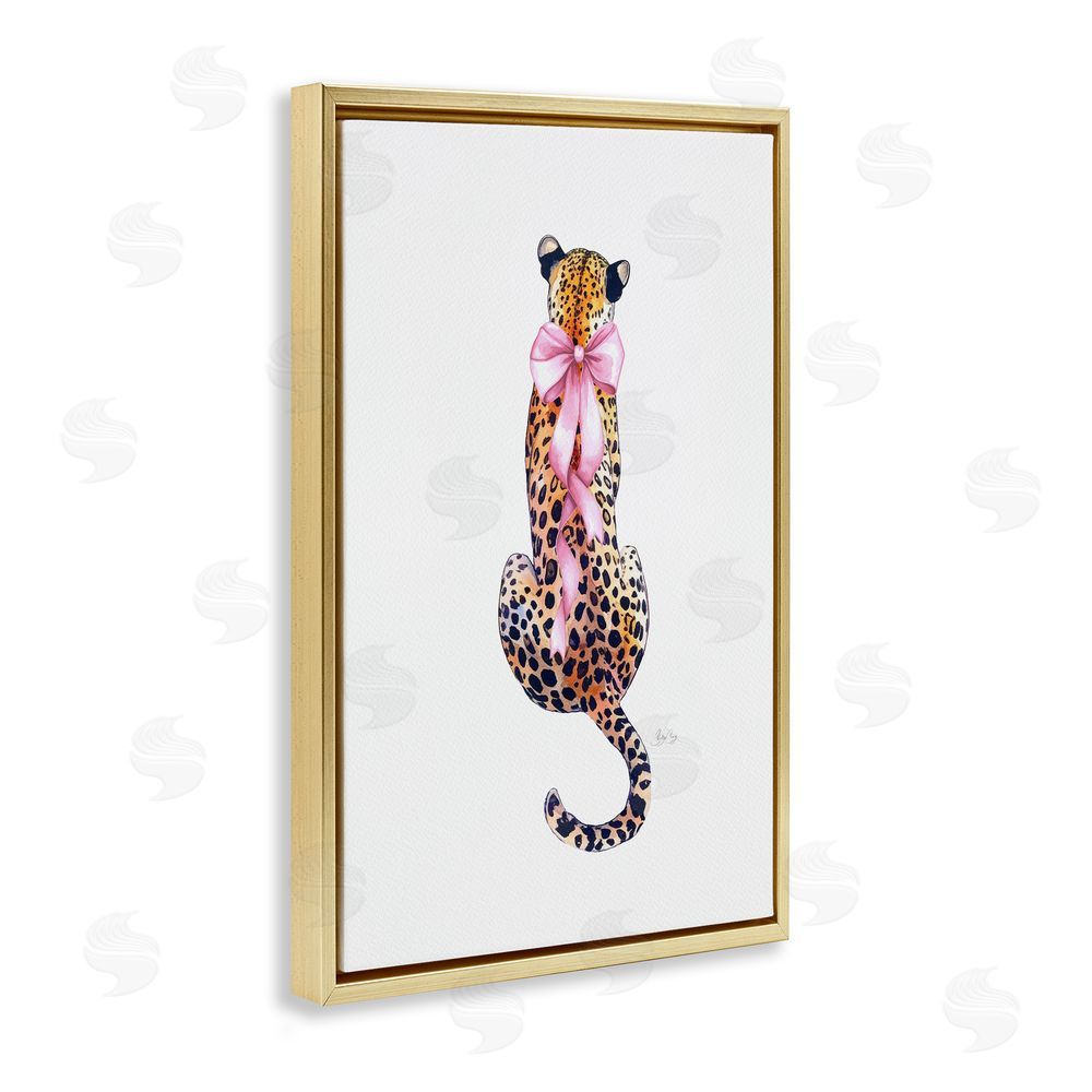 Shelly Craig Poised In Pink Cheetah Gold Floating Frame Canvas Wall Art Print