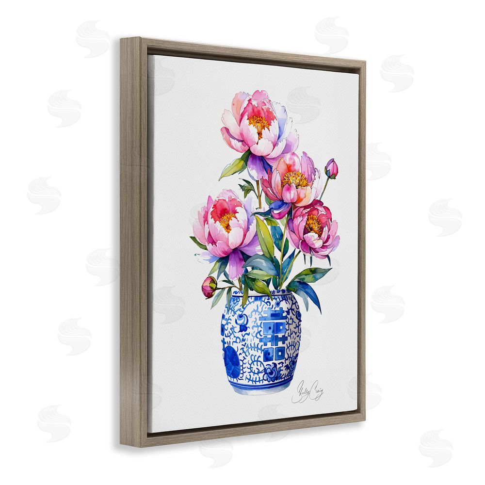 Shelly Craig Blue Dynasty Blooms Brown Floating Frame Canvas Wall Art Print