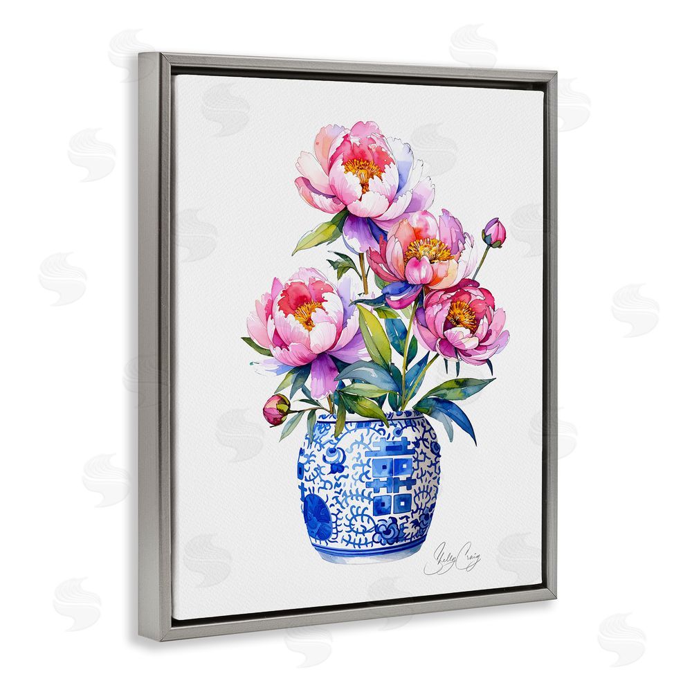 Shelly Craig Blue Dynasty Blooms Gray Floating Frame Canvas Wall Art Print