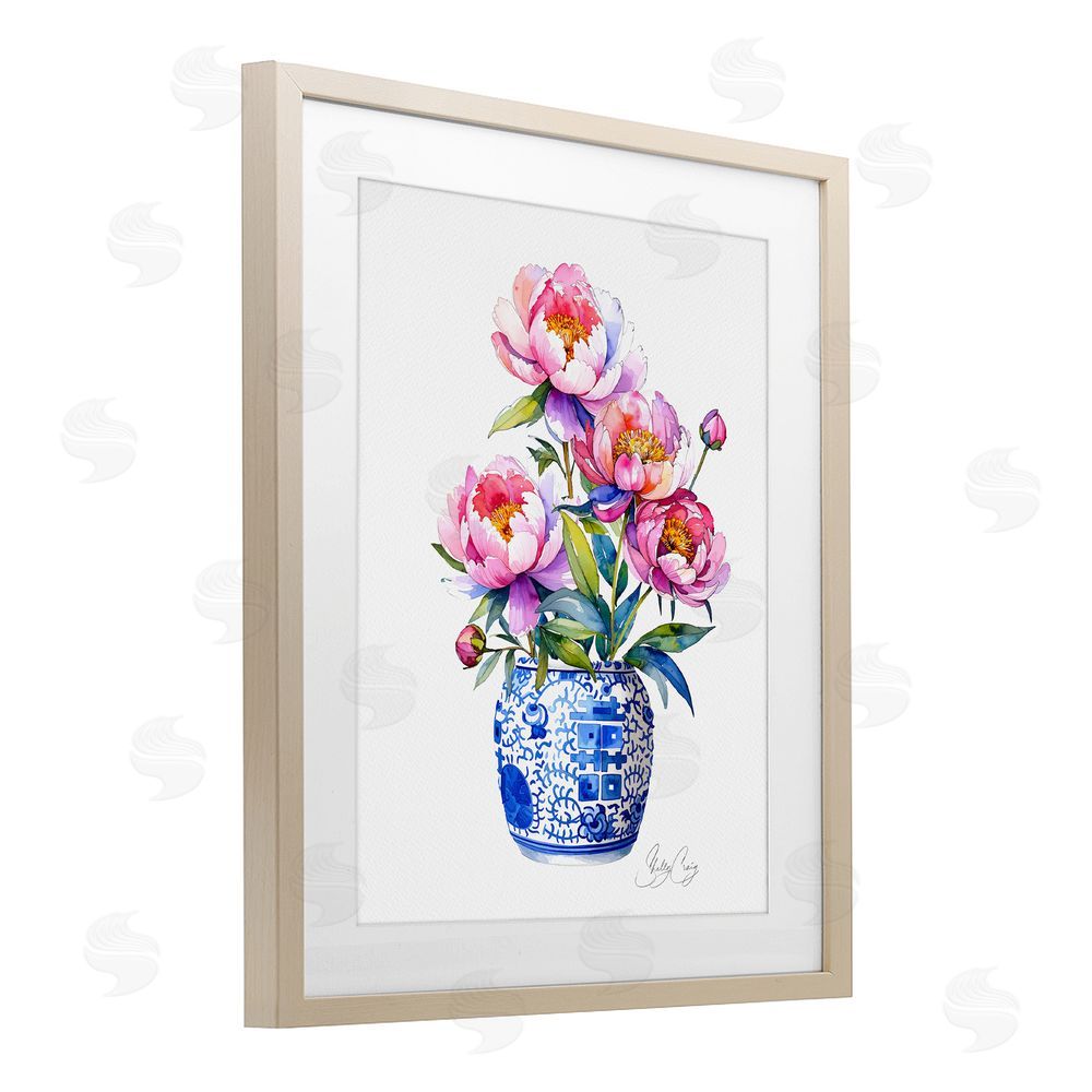 Shelly Craig Blue Dynasty Blooms Brown Framed Print Under Glass Wall Art