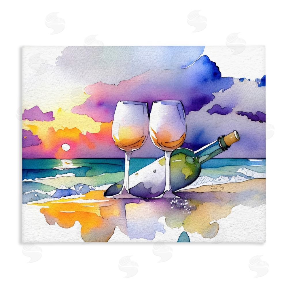 Shelly Craig Coastal Cheers with Wine Stretched Canvas Wall Art Print