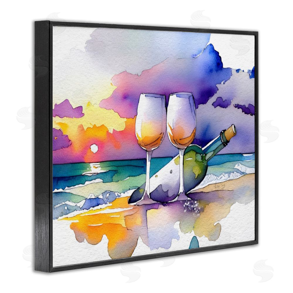 Shelly Craig Coastal Cheers with Wine Black Framed Giclee Wall Art Print