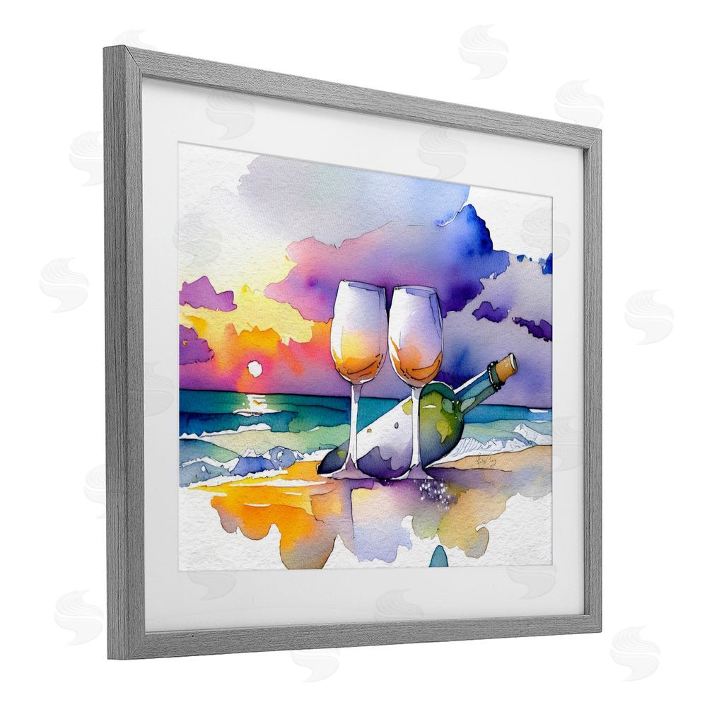 Shelly Craig Coastal Cheers with Wine Gray Framed Print Under Glass Wall Art