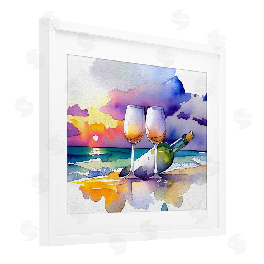 Shelly Craig Coastal Cheers with Wine White Framed Print Under Glass Wall Art