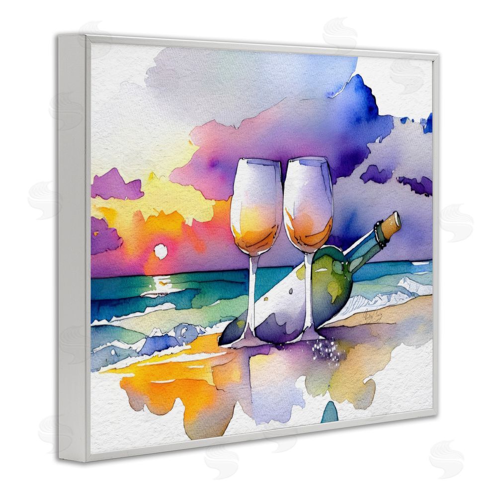Shelly Craig Coastal Cheers with Wine White Framed Giclee Wall Art Print