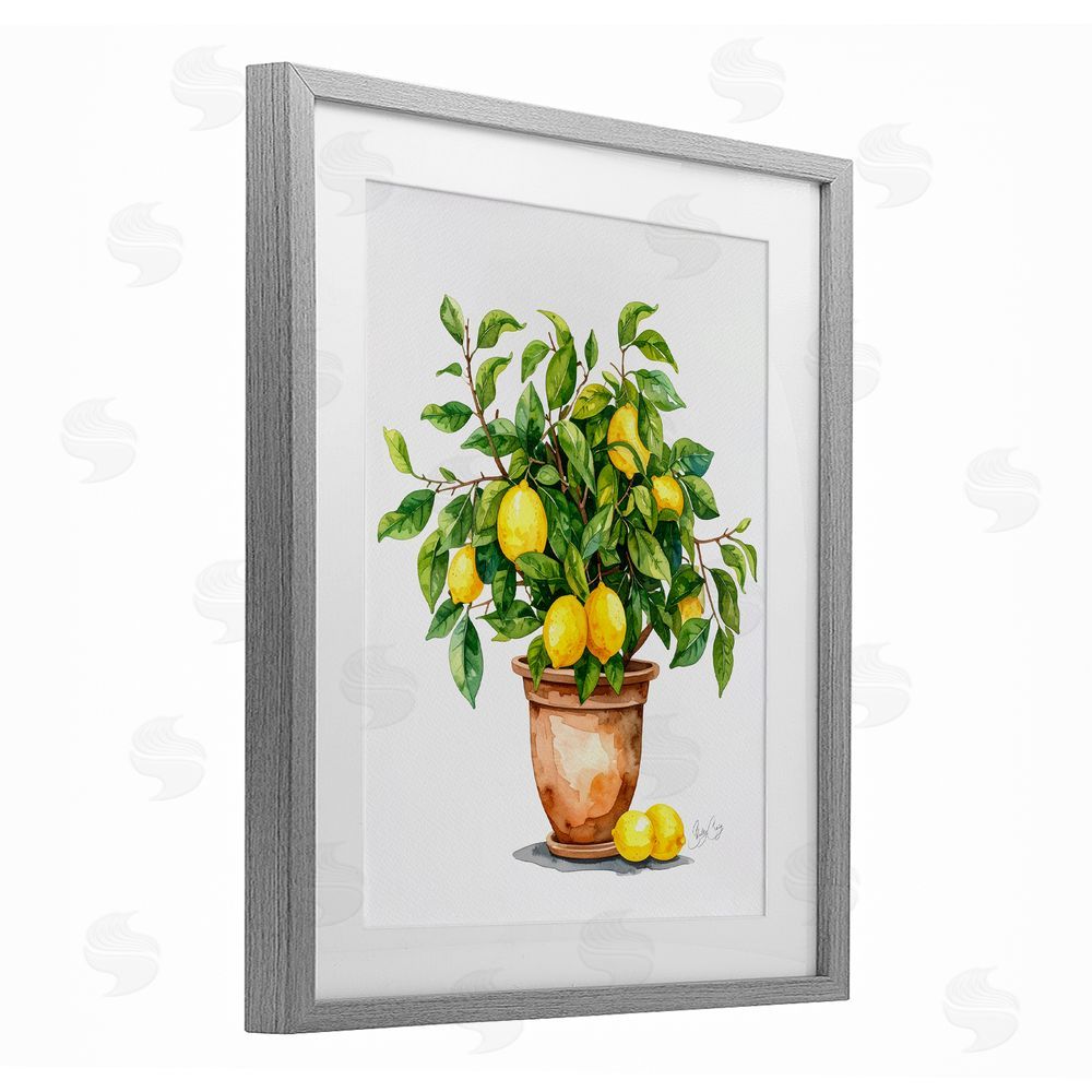 Shelly Craig Potted Lemon Tree Gray Framed Print Under Glass Wall Art