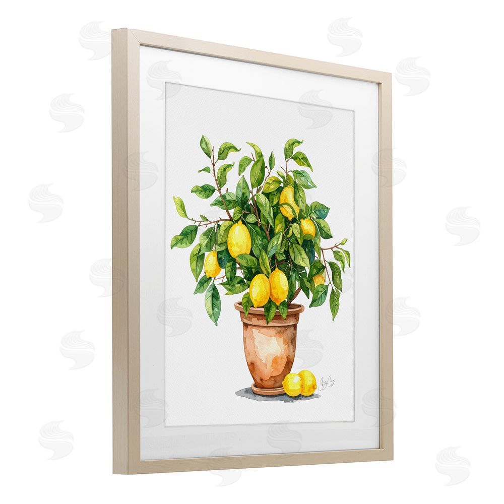 Shelly Craig Potted Lemon Tree Brown Framed Print Under Glass Wall Art